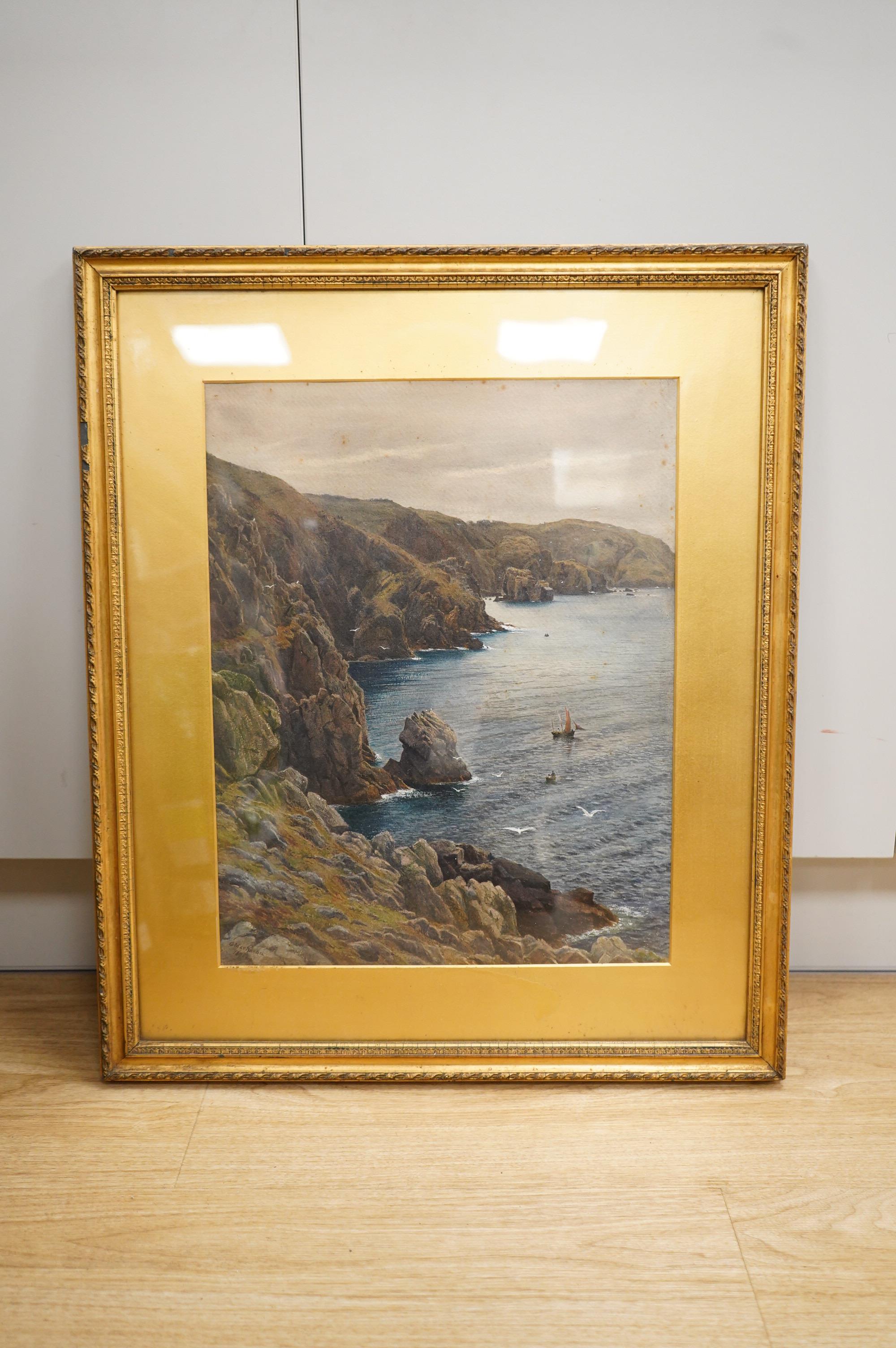 Gertrude Martineau (1837-1924), Rocky Coastal View, signed and dated G. Martineau, 1875 lower left, watercolour heightened with white, 45.5 x 35.5cm